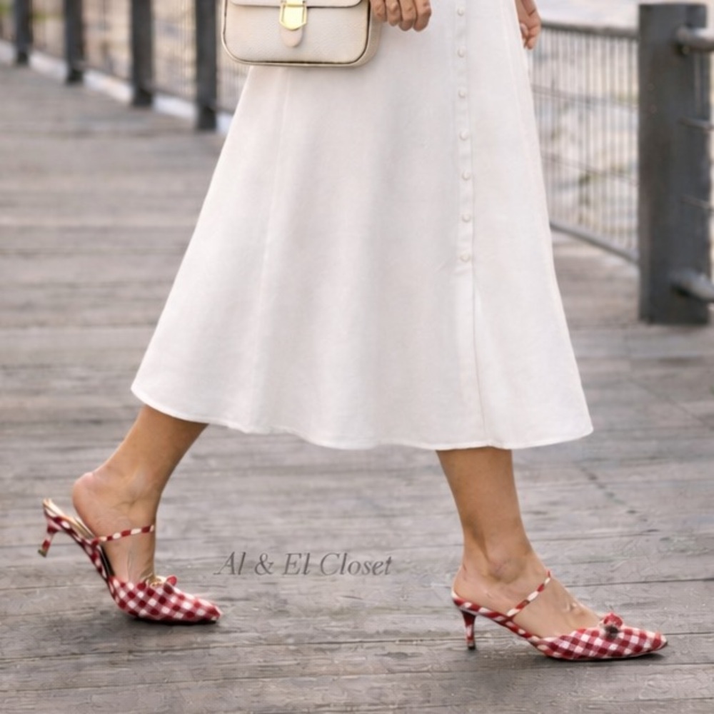 Wild Fable Red Gingham Pointed Toe Mules Size 7.5 Bow Kitten Heel New With Tags